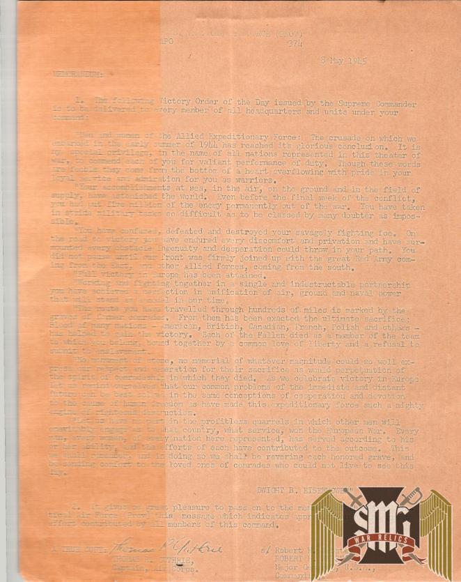 34th Photo recon commendation letters. -Roger Aubry Estate