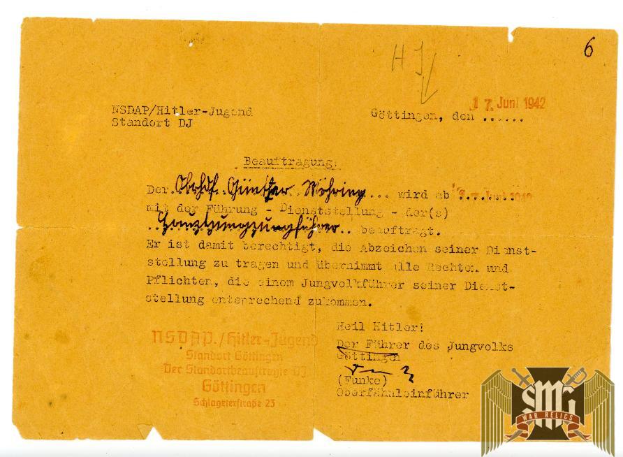 Hitler youth Leader document