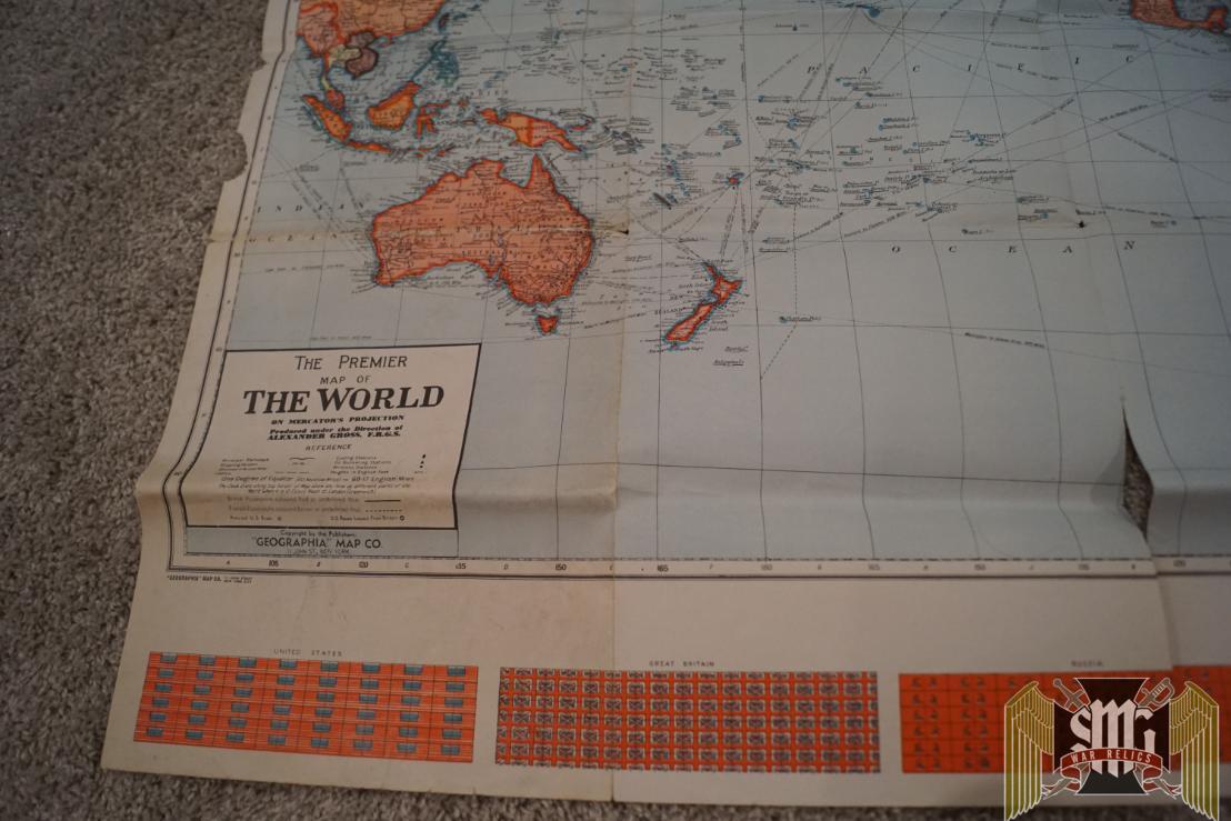 Geographia Map Co The Premier Map Of the World WW2 era- Roger Aubry Estate